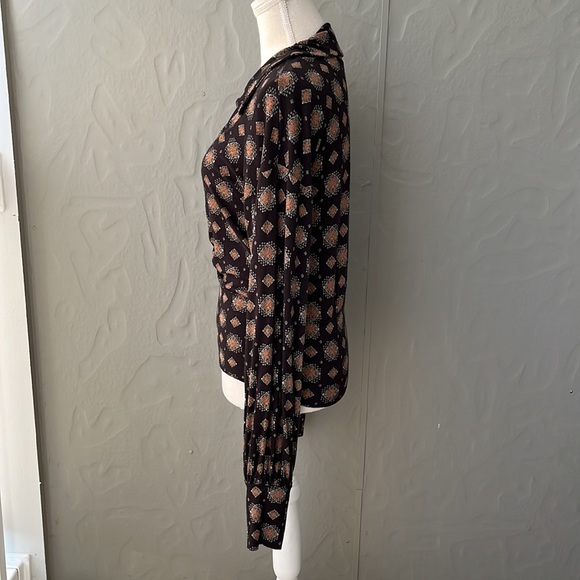 Free People Free People Sydney Printed Top M V Neck Blousy Sleeves Tile Print M - Picture 4 of 9